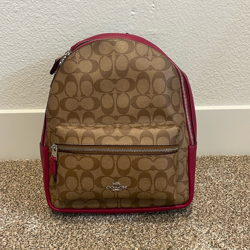 Coach Backpack Tan and Maroon